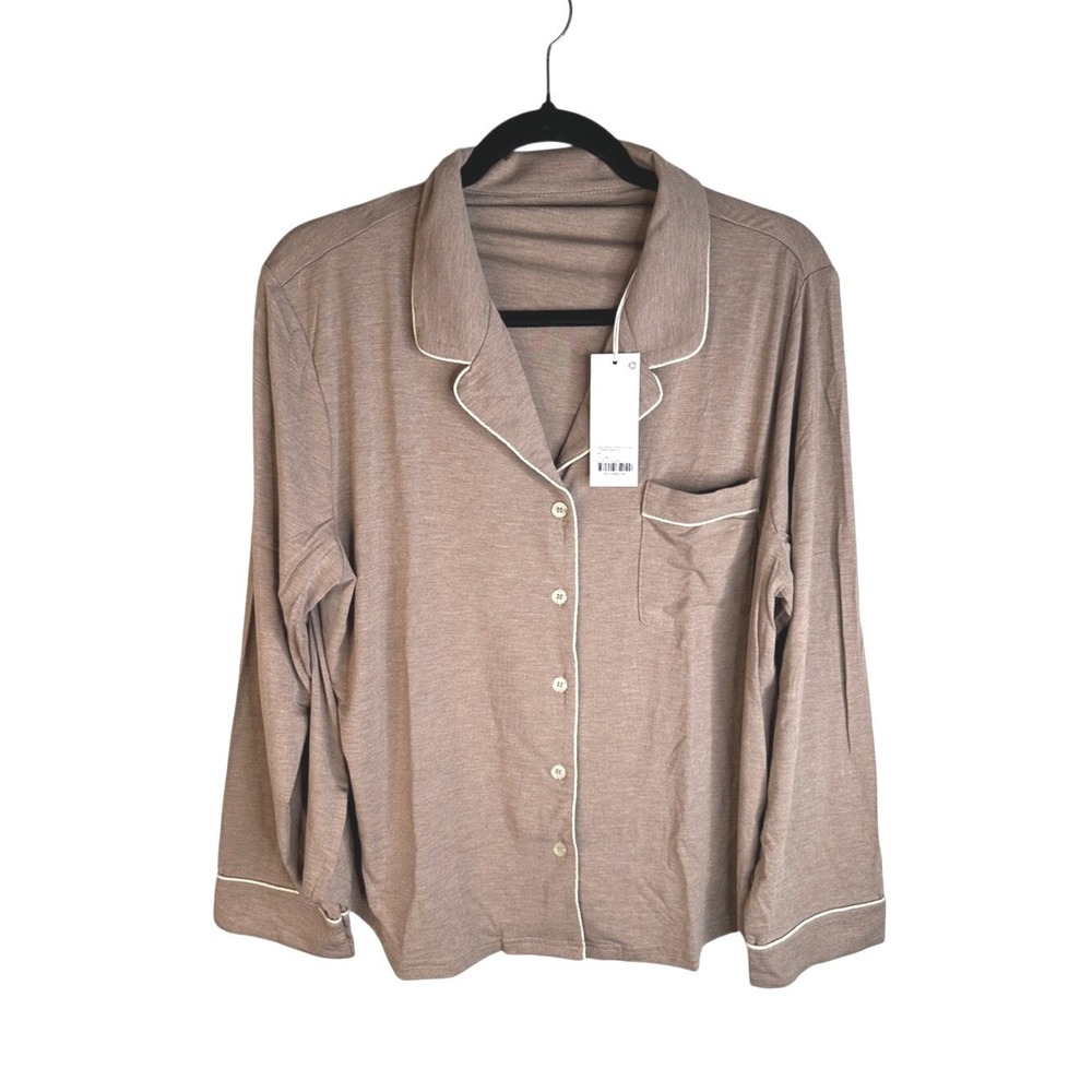 Cozy Earth Women's Bamboo Stretch Knit Classic Long Sleeve Pajama‎ Top Walnut